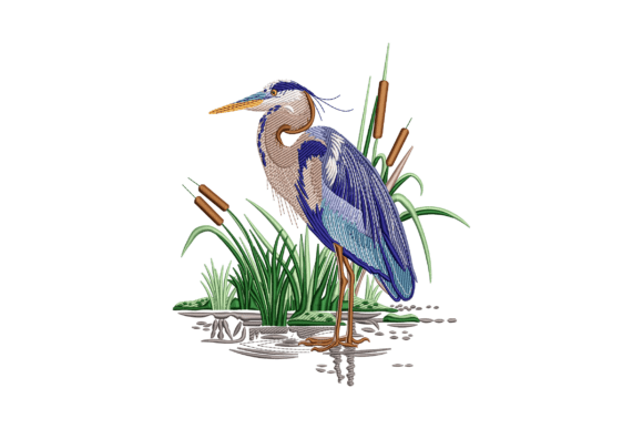 Blue Heron: Elegant Embroidery for Handmade Gifts